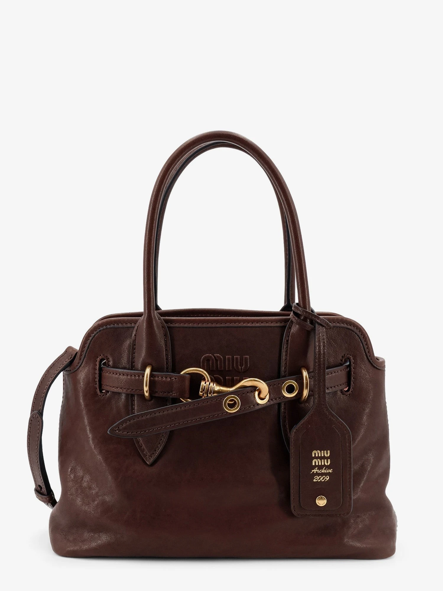 Aventure leather handbag with embossed lettering logo.webp