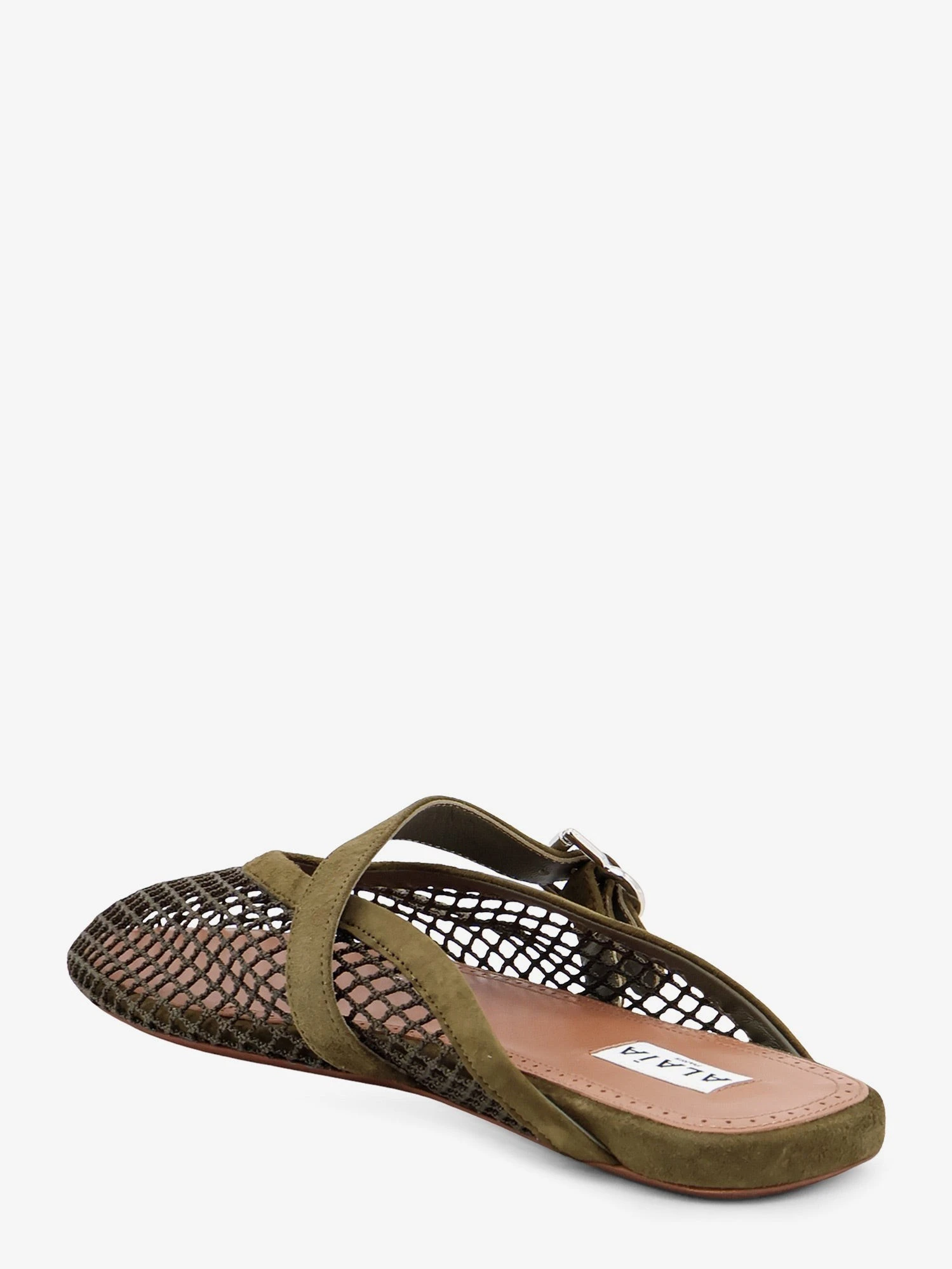 Fishnet mesh and leather sandals.webp