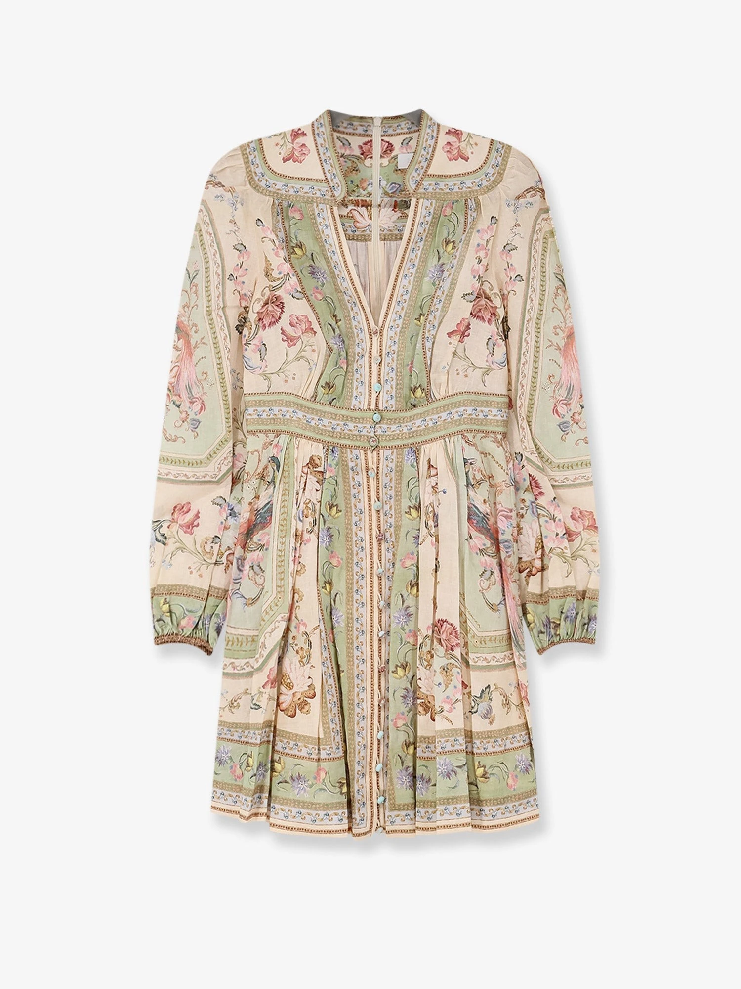 Roselight Plunge Tapestry Print Linen Dress.webp