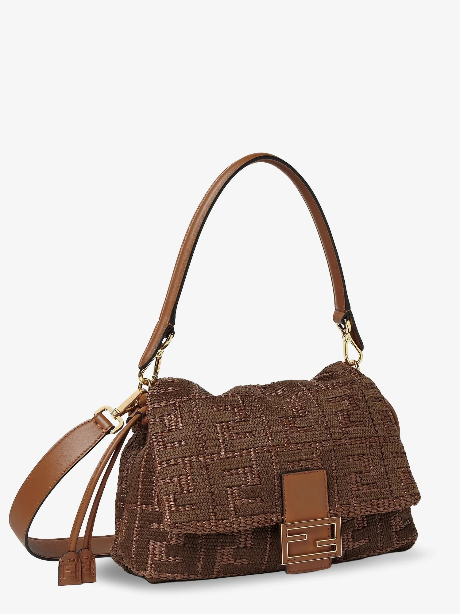 Mamma Baguette Medium Raffia Handbag with FF Embroidery.webp