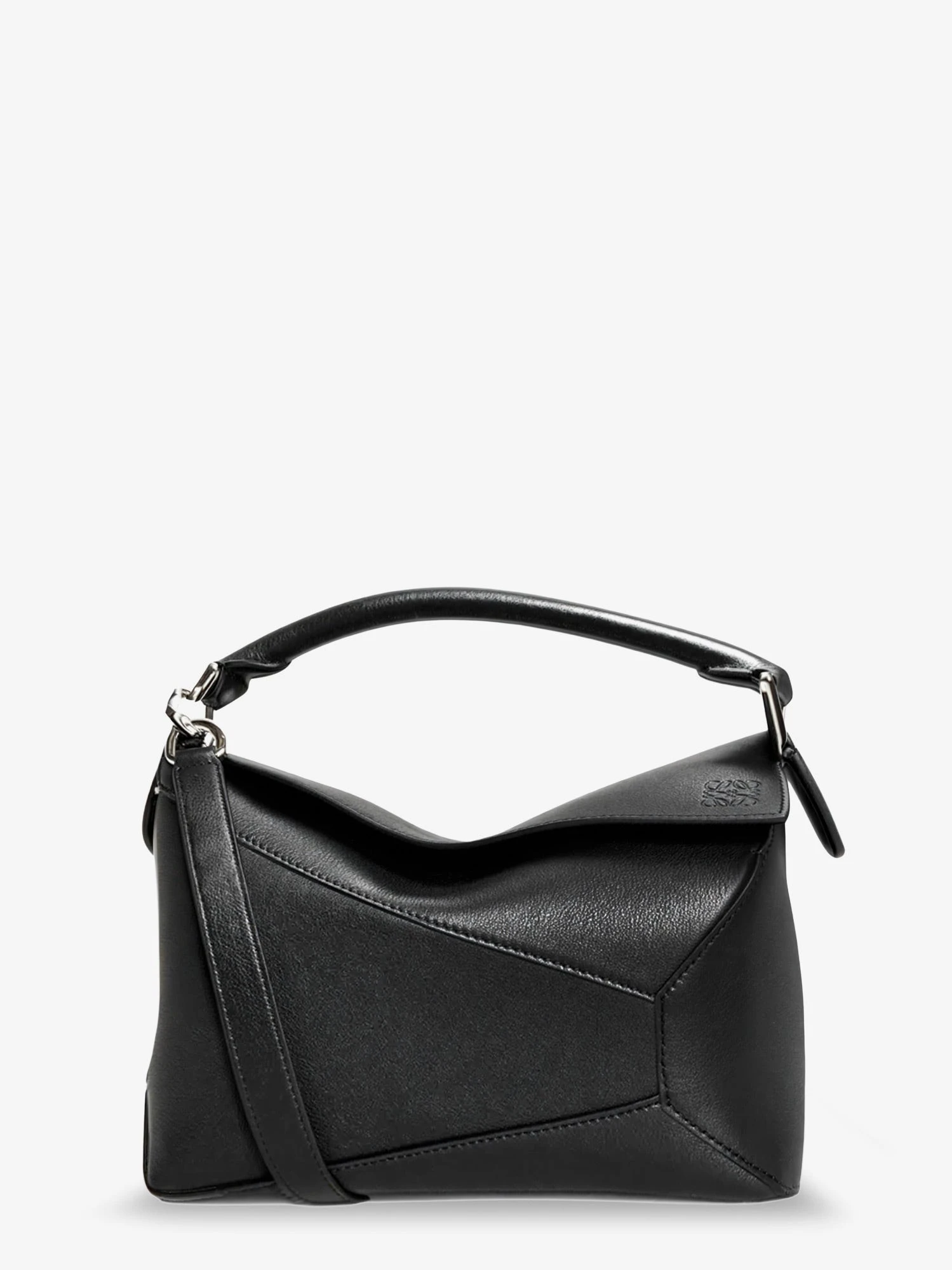 Puzzle Edge leather handbag with engraved Anagram logo.webp