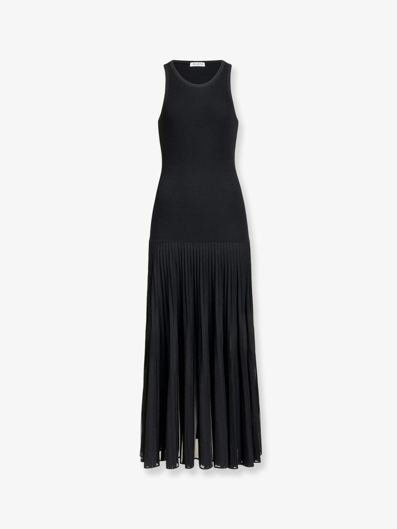 Long pleated viscose blend dress.webp