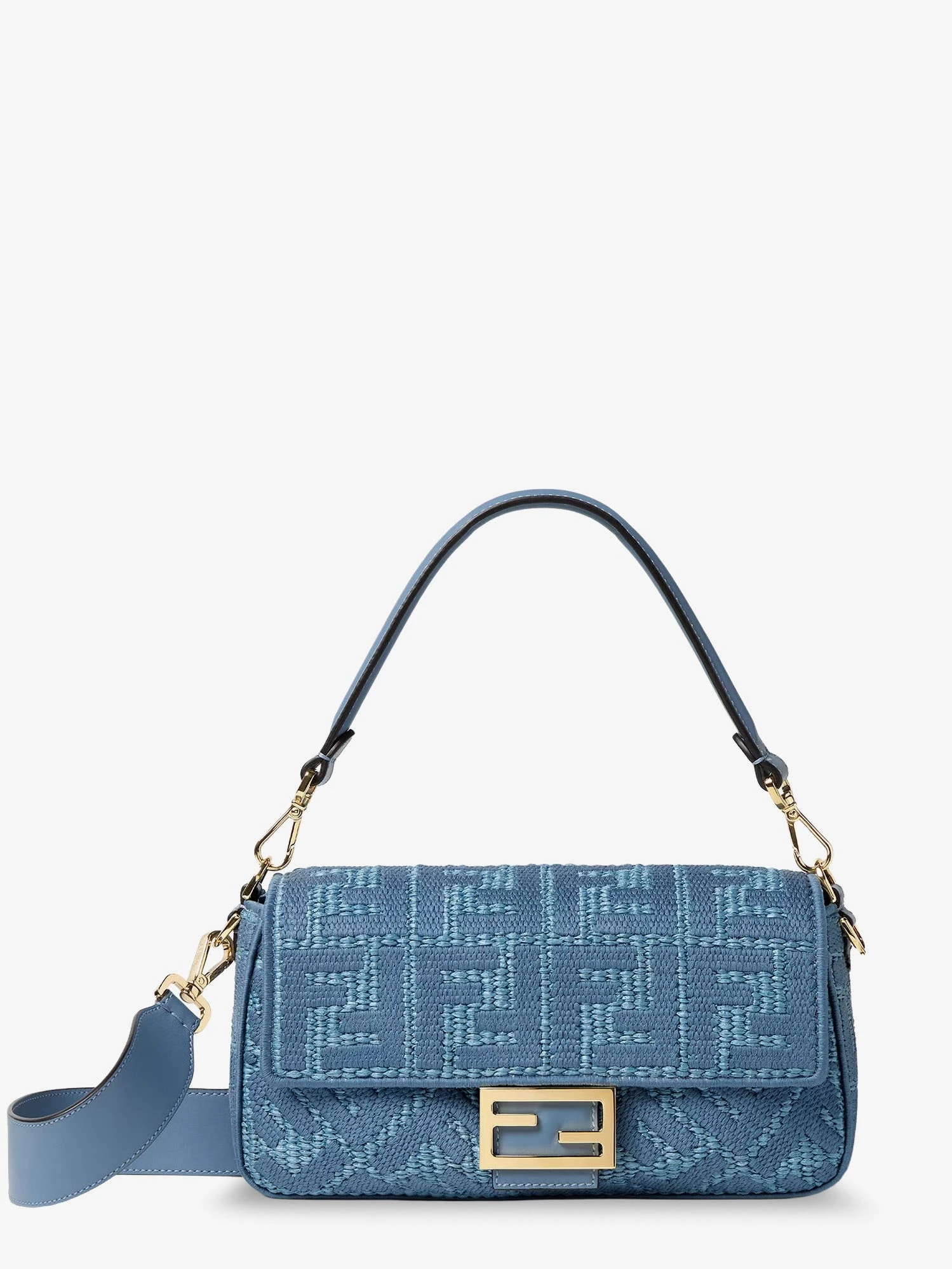 Baguette® handbag in raffia with all-over FF embroidery.webp