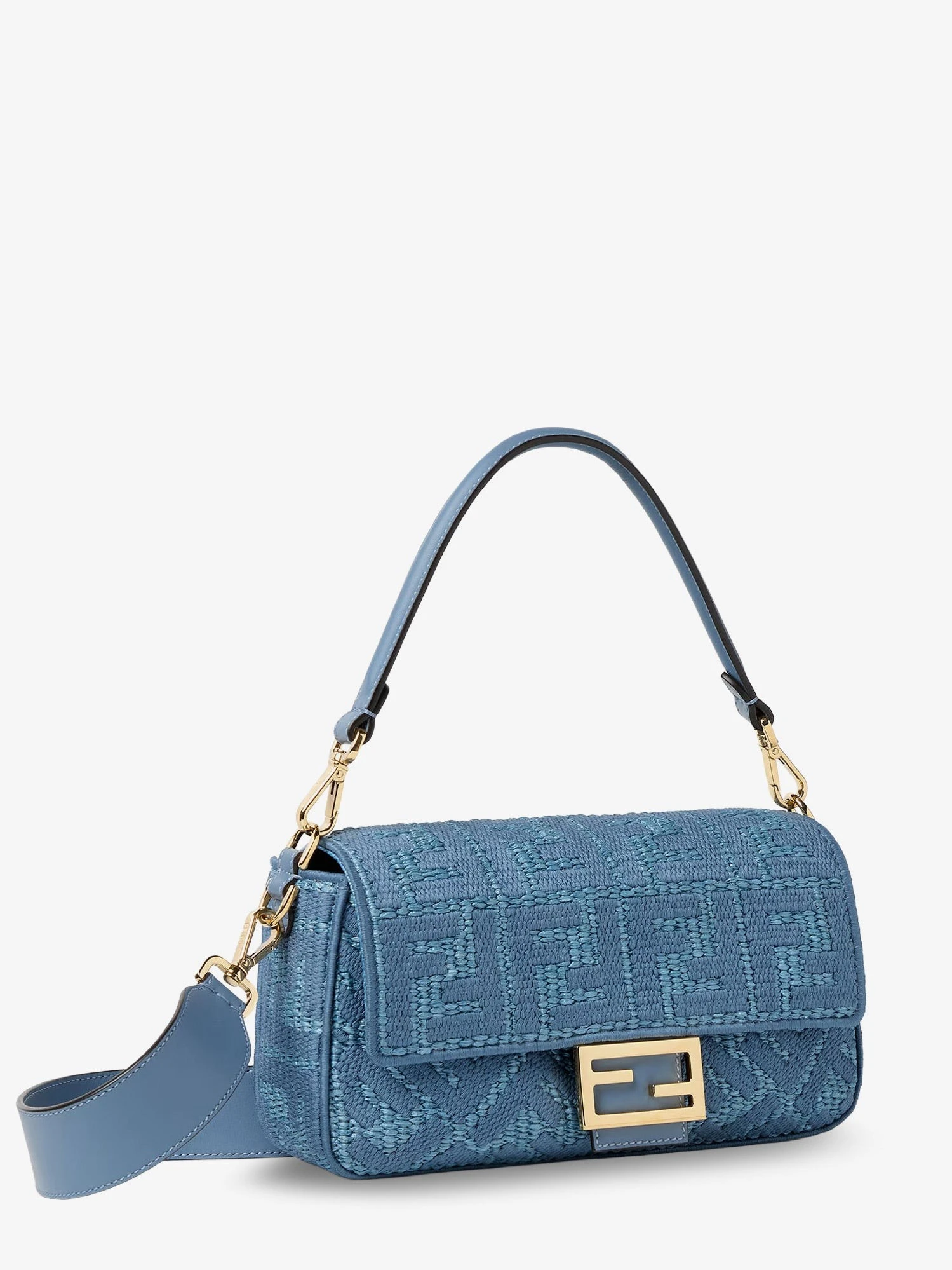 Baguette® handbag in raffia with all-over FF embroidery.webp