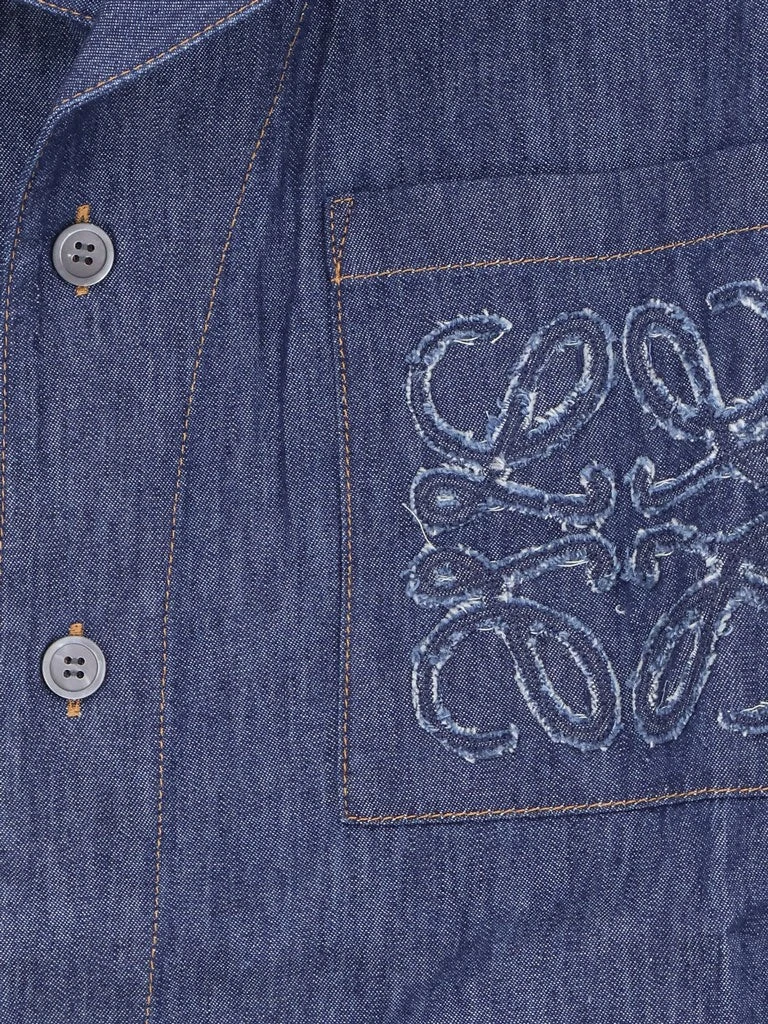 Blue denim shirt with embroidered Anagram logo.webp