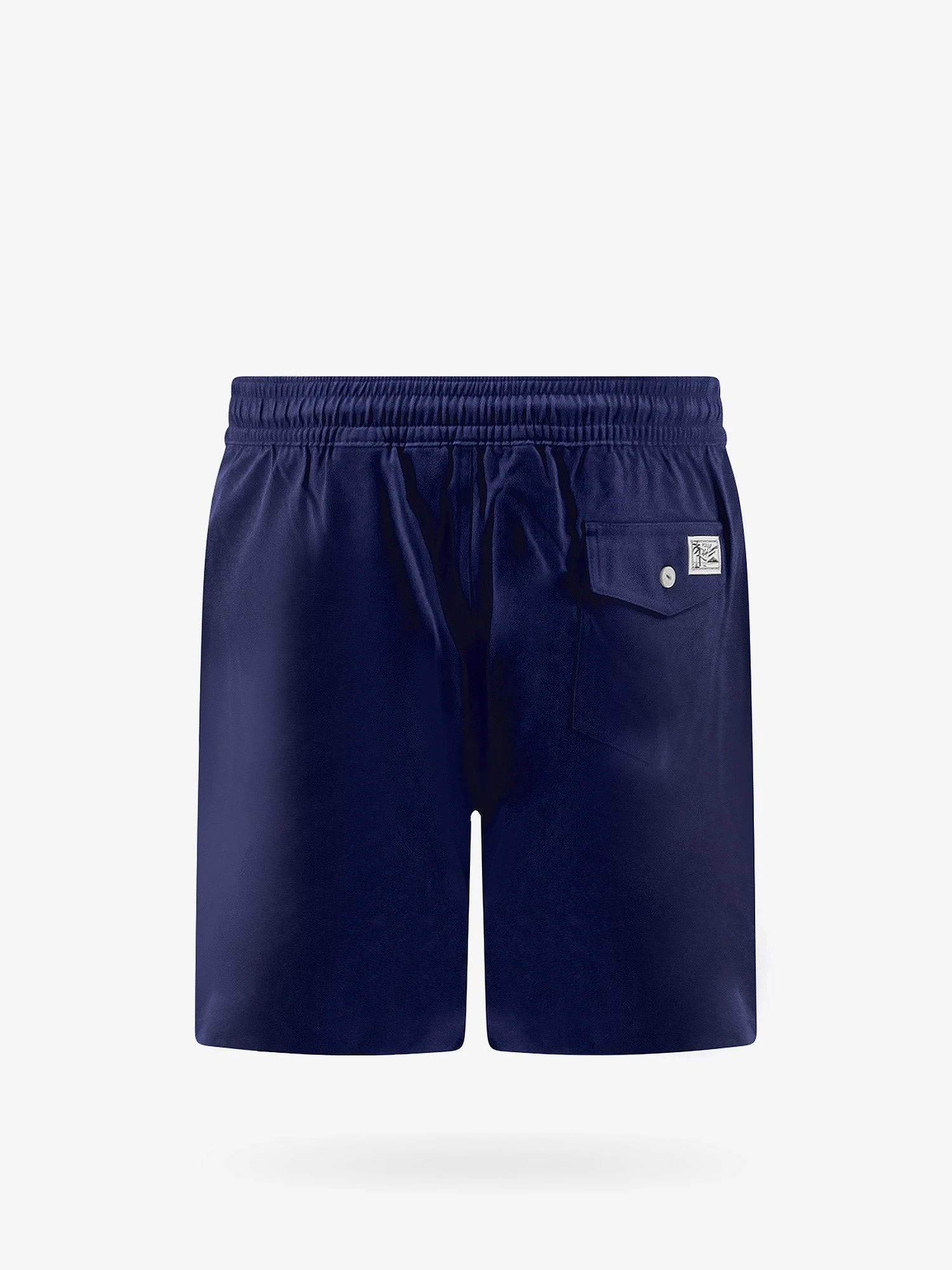 Recycled nylon swim trunks with embroidered logo on the front.webp