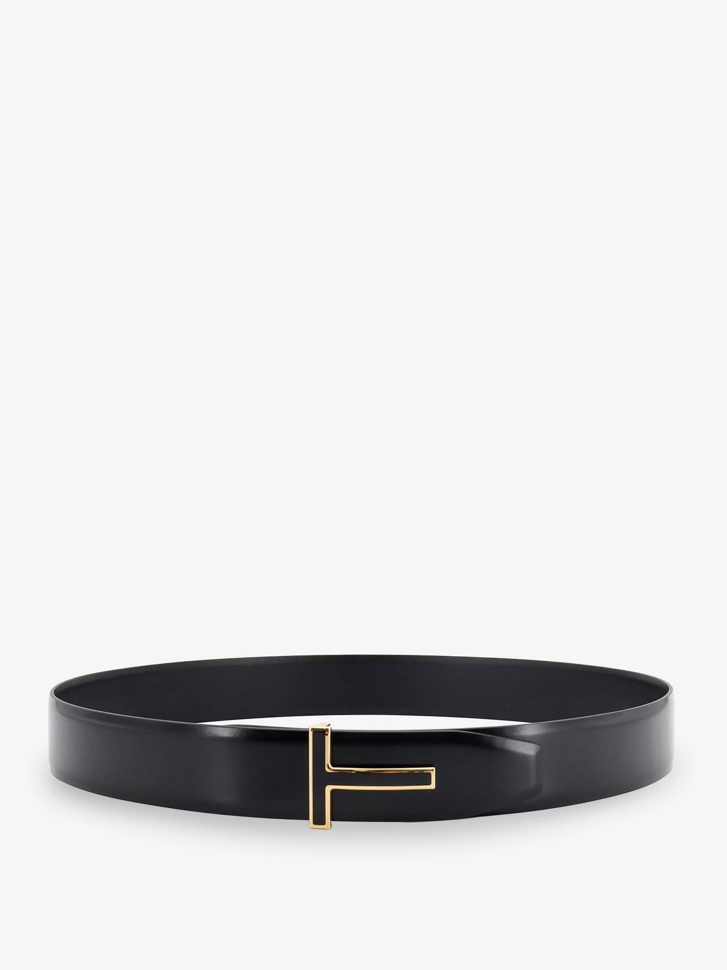 Leather belt with metal logo buckle.webp