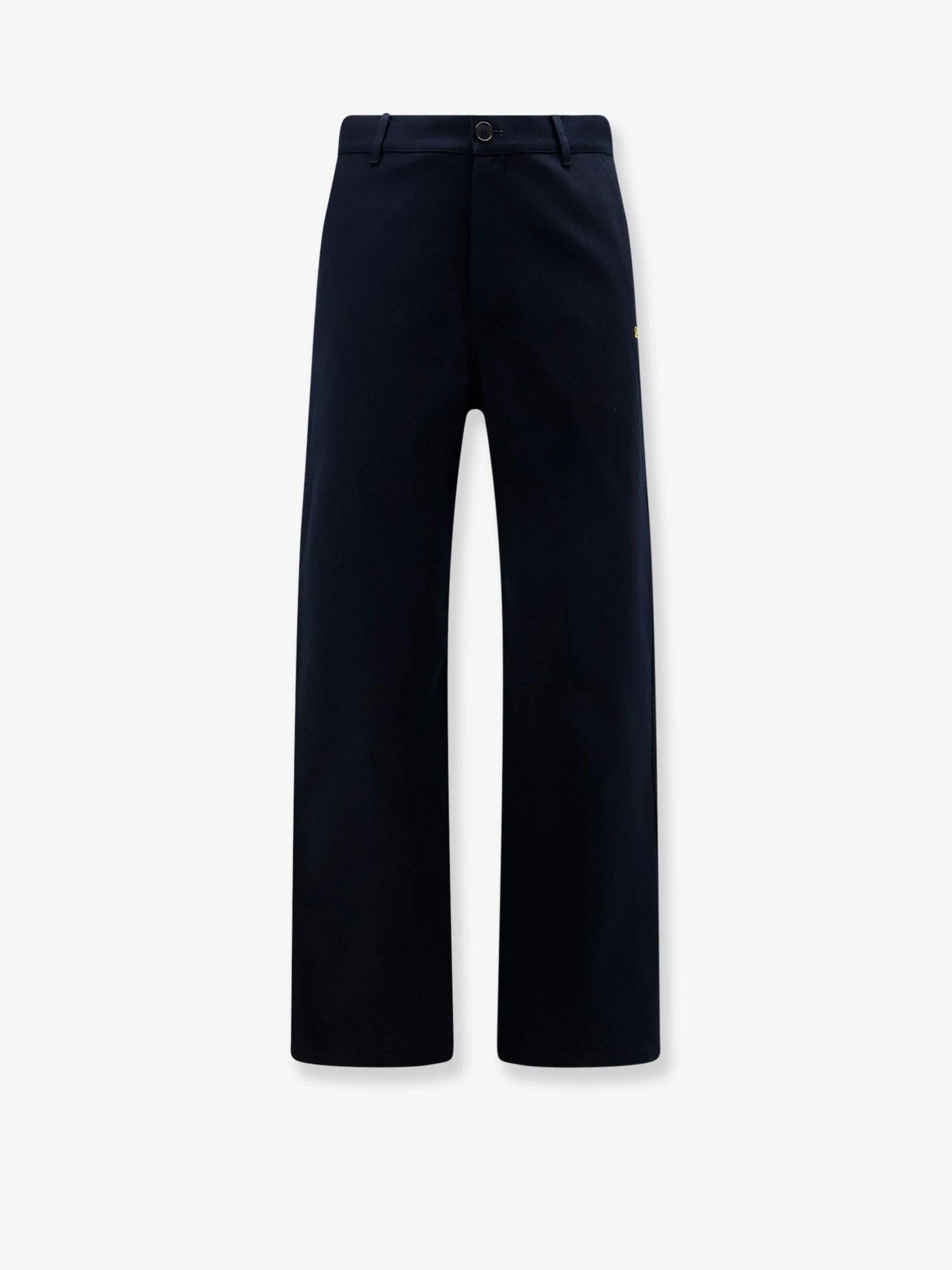 Denim trousers with contrasting embroidered logo.webp