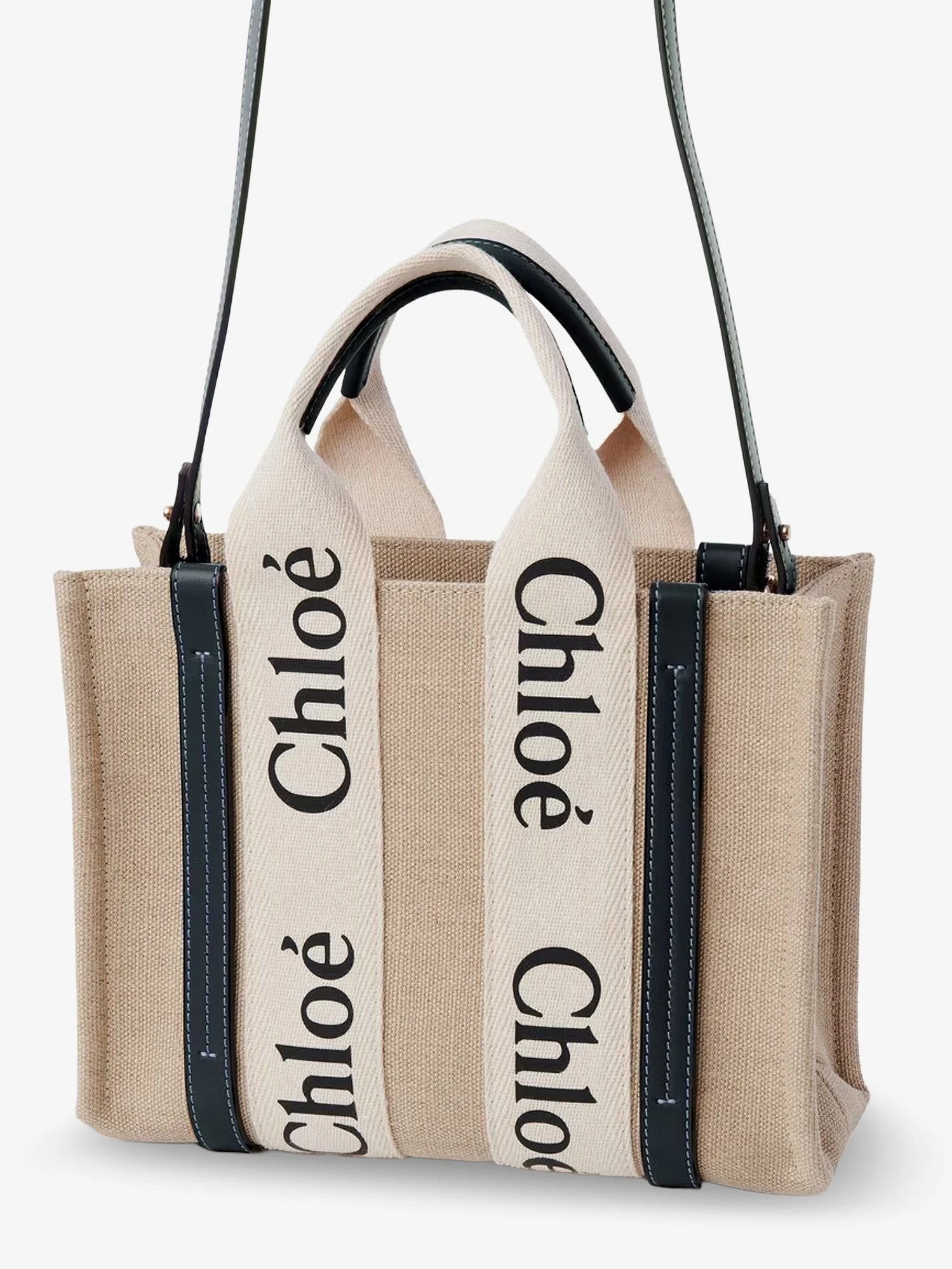 Woody linen canvas and leather crossbody bag.webp