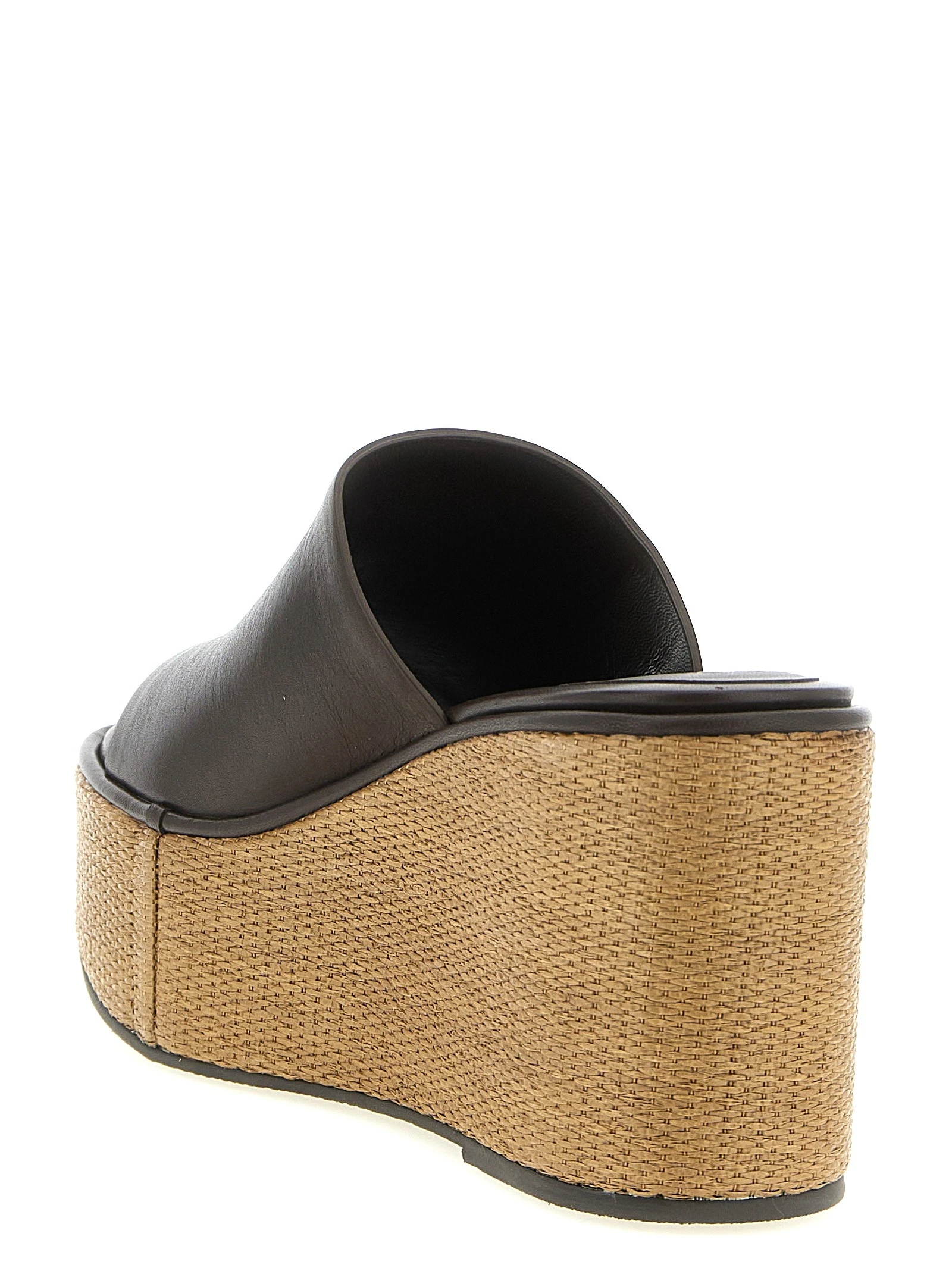 Leather and raffia wedges