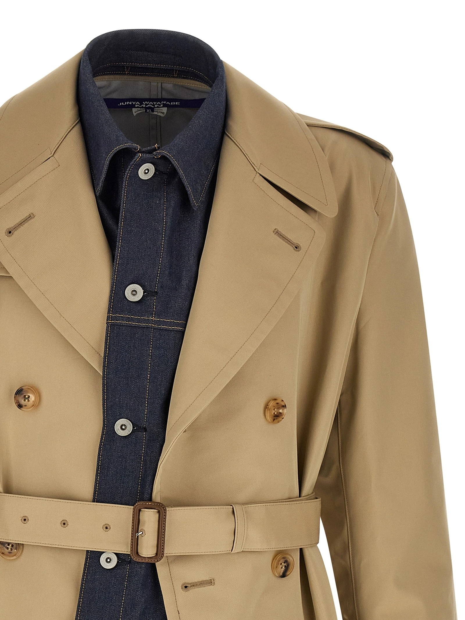 Denim insert trench coat