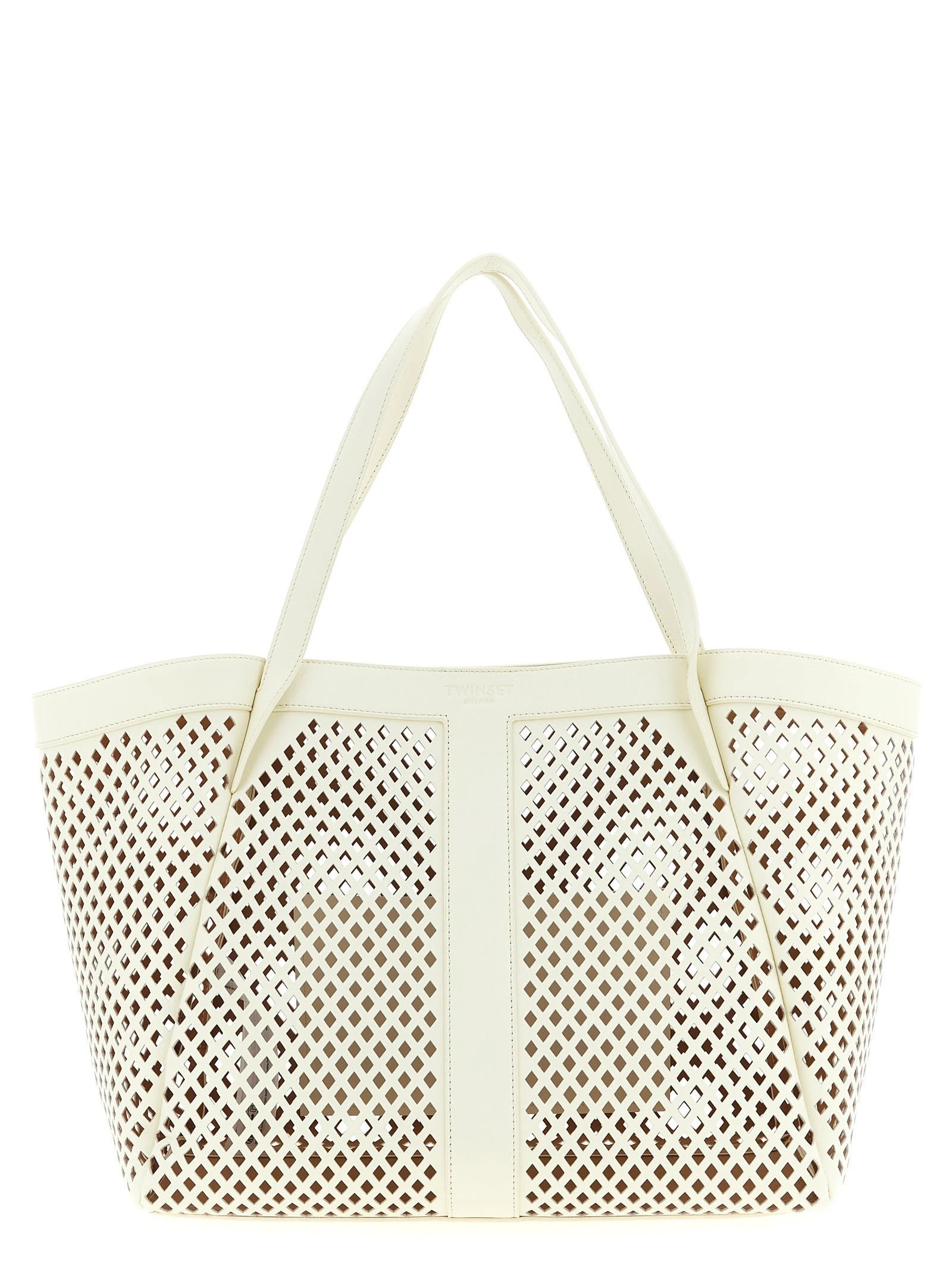 Openwork leather shopping bag