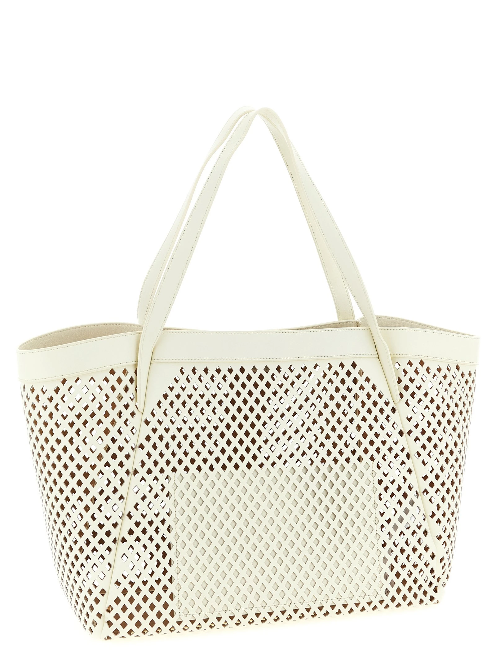 Openwork leather shopping bag
