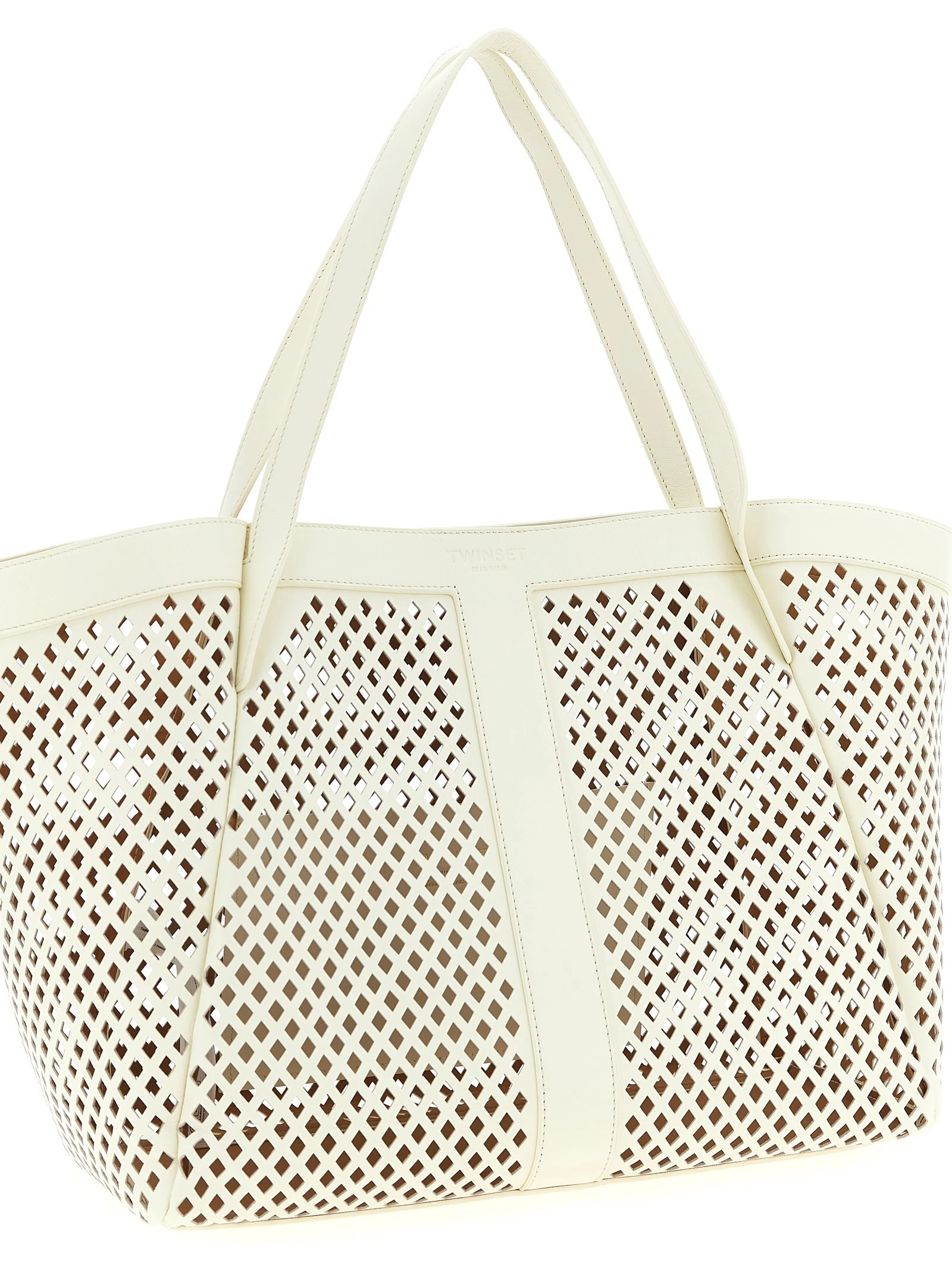 Openwork leather shopping bag