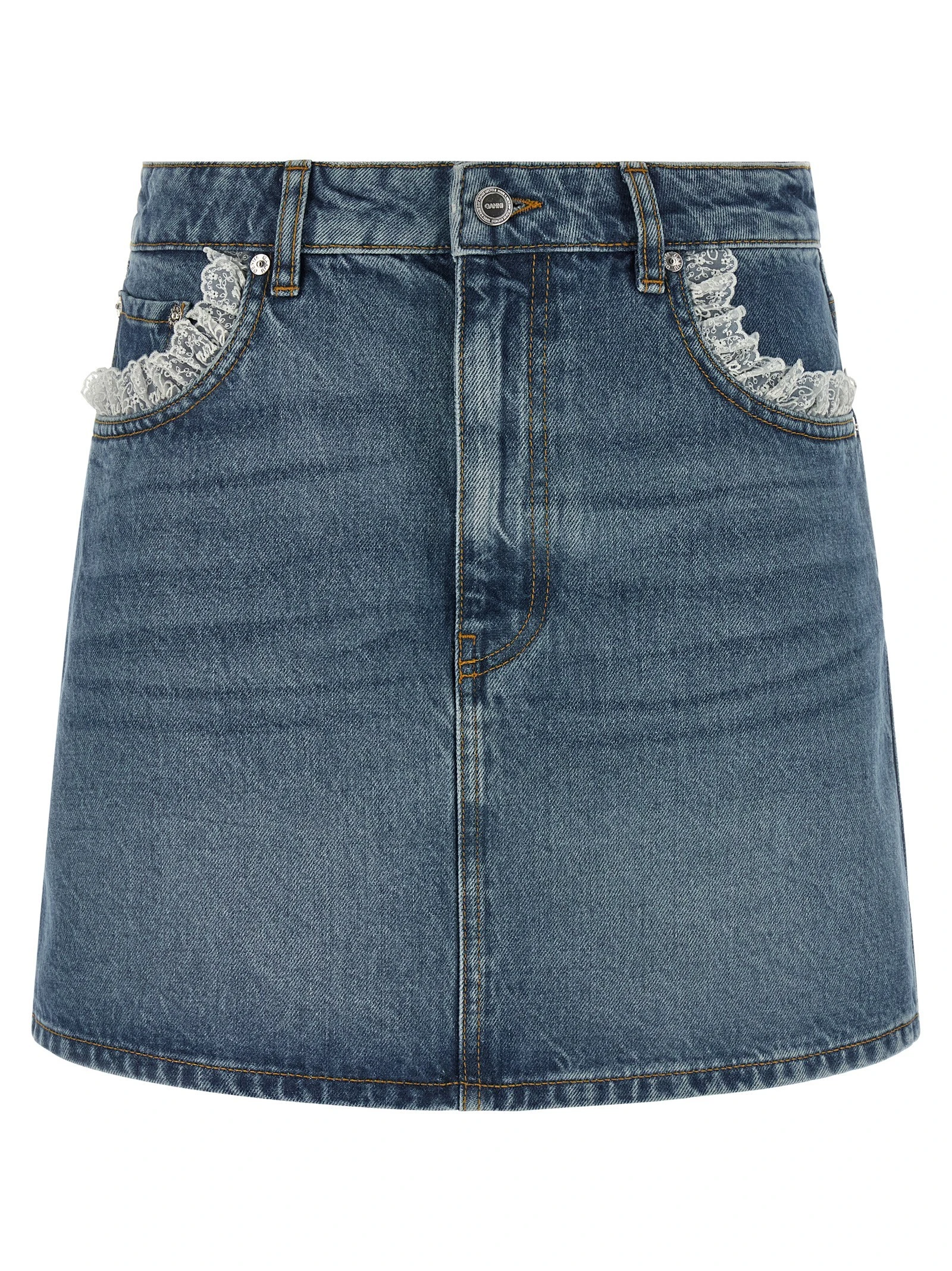 Denim and lace skirt