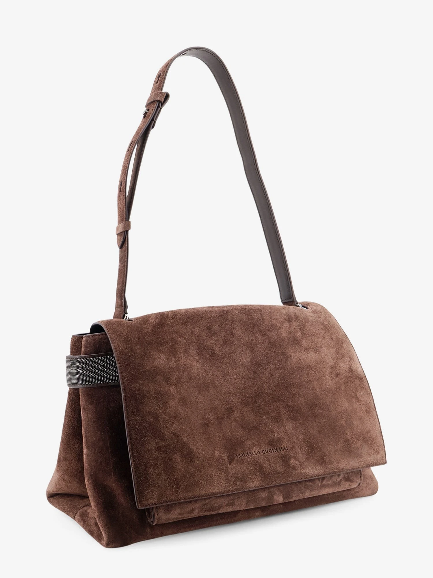 Suede crossbody bag with Monili details