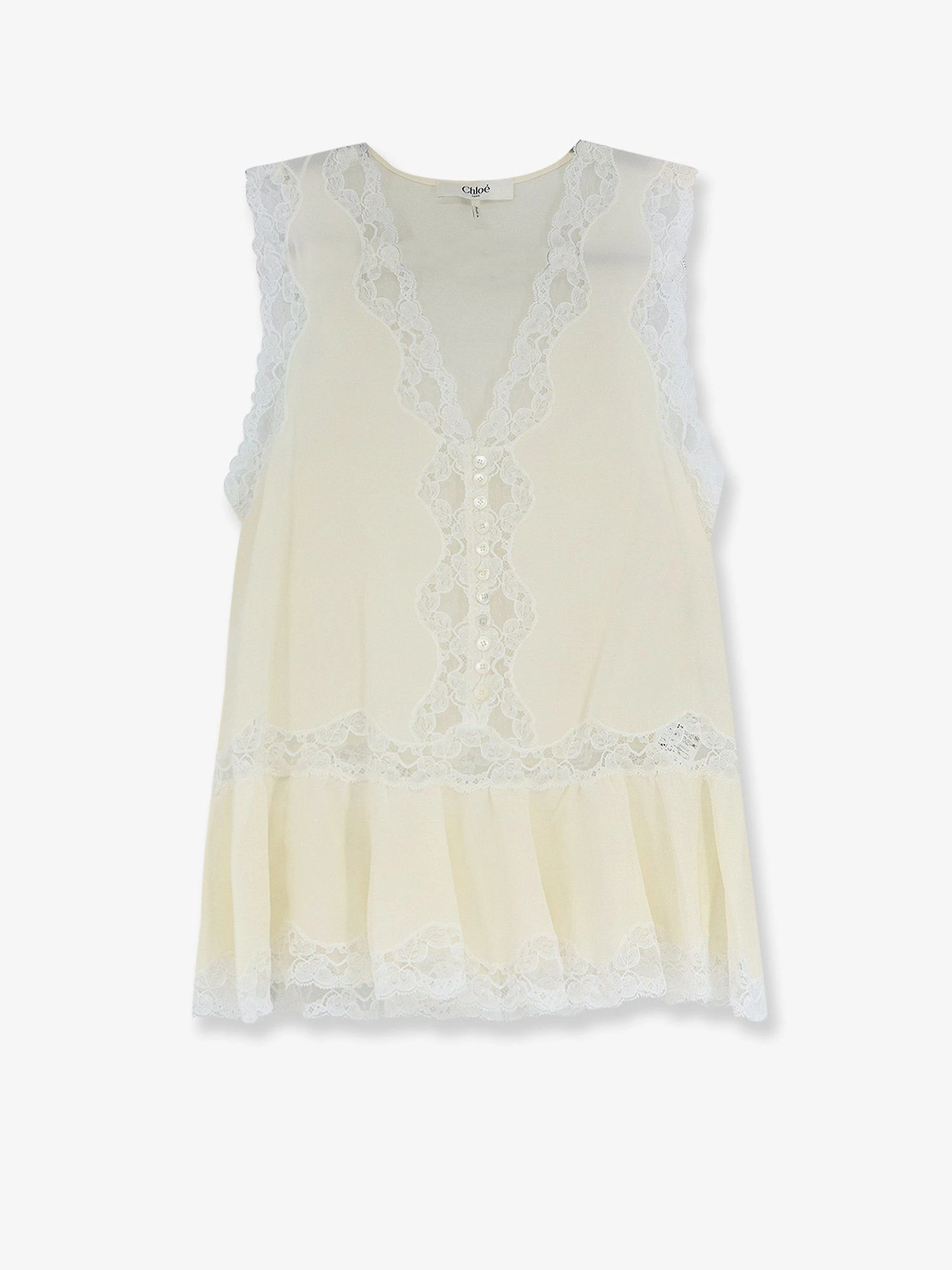 Silk top with lace inserts