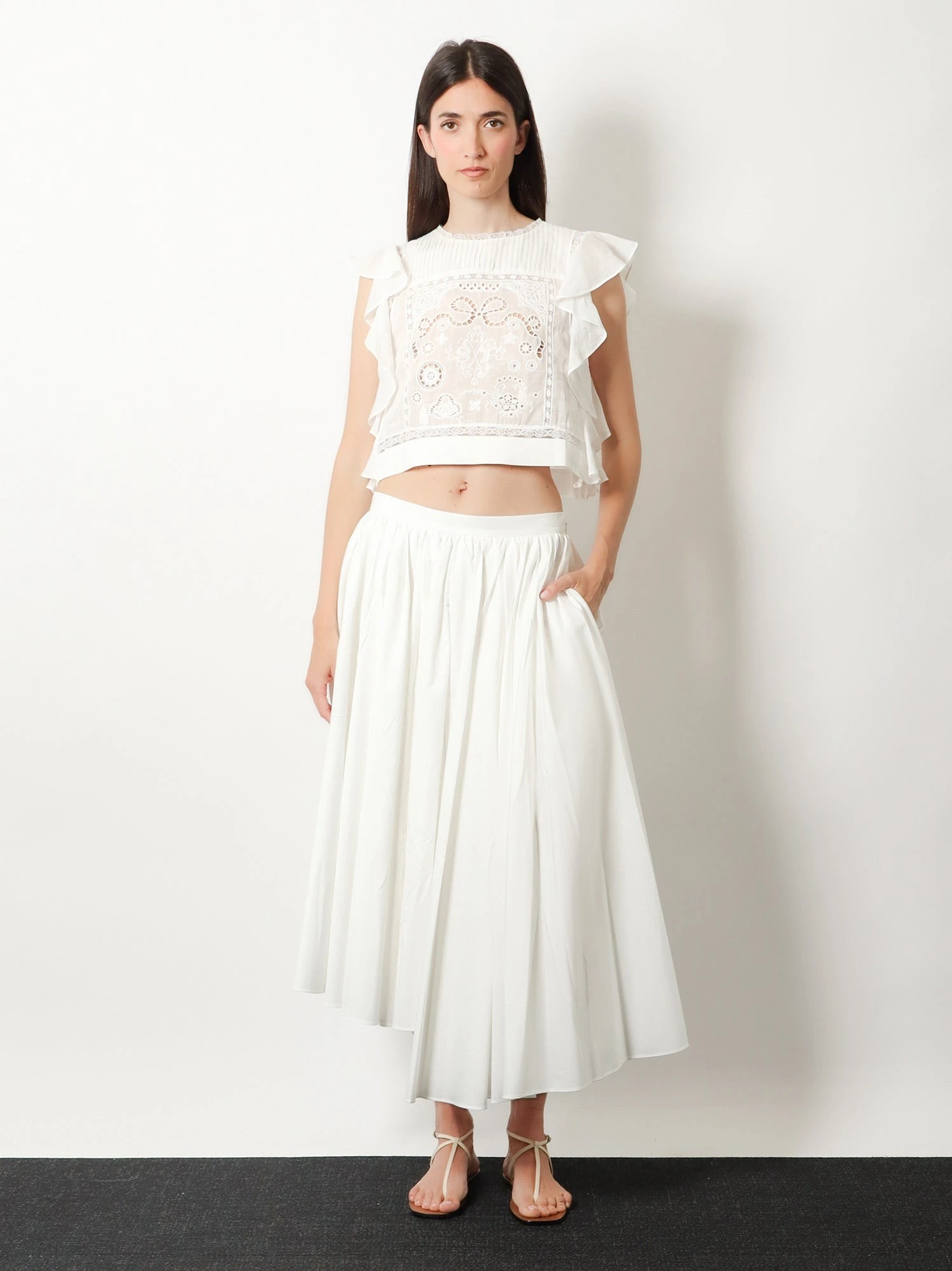 Ramie top with lace inserts