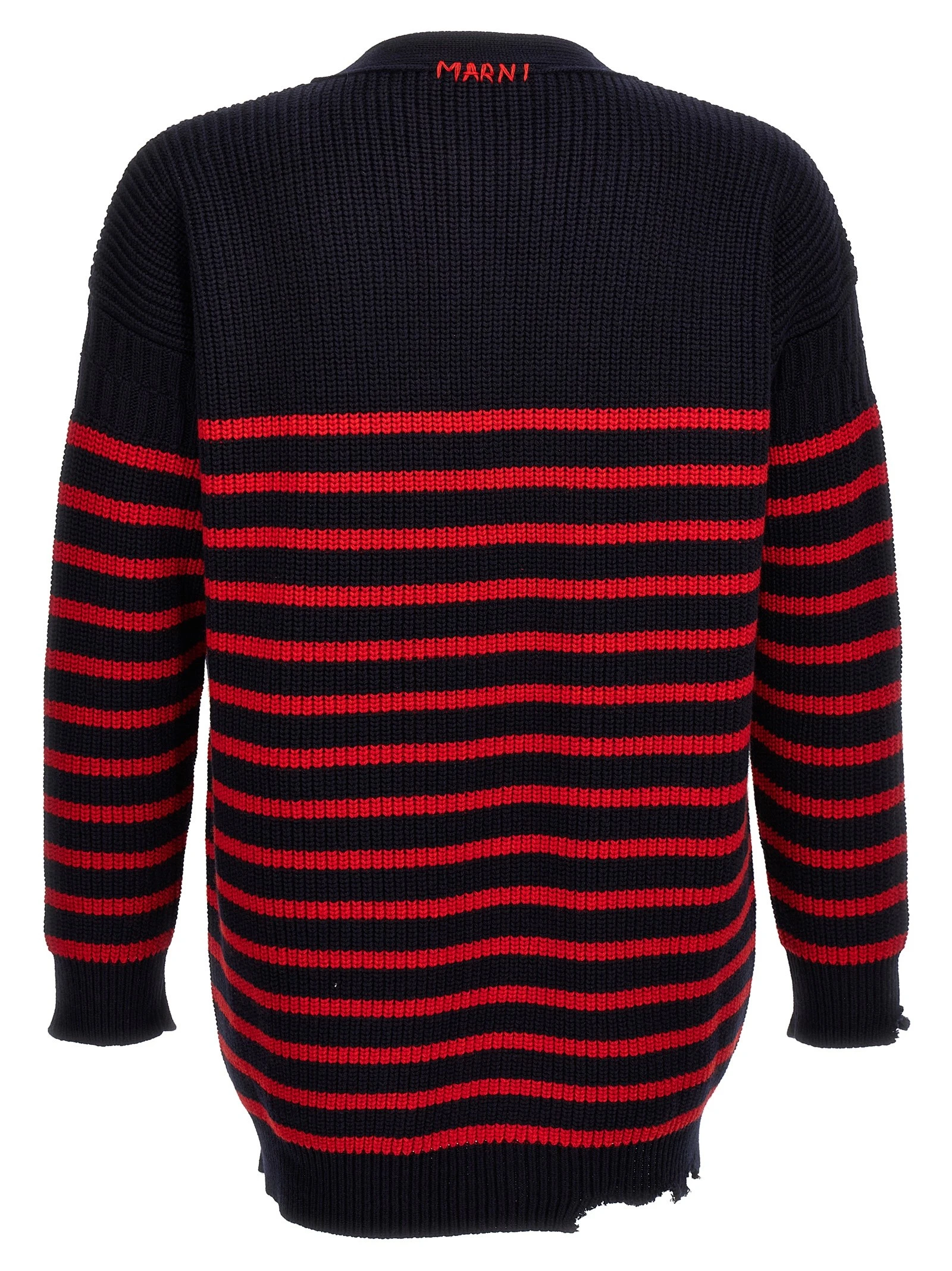 Destroyed effect striped cardigan