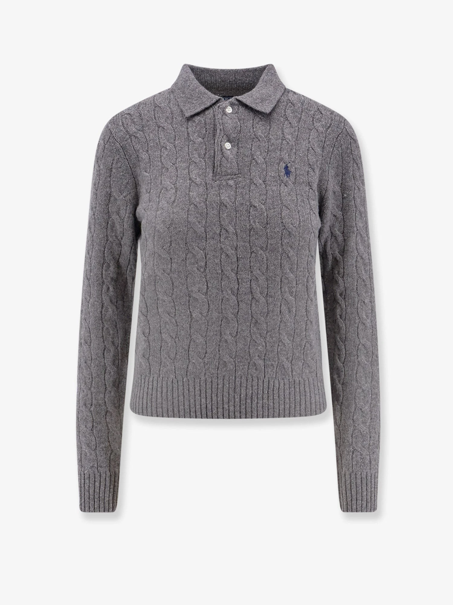 Braided knit wool and cashmere polo shirt