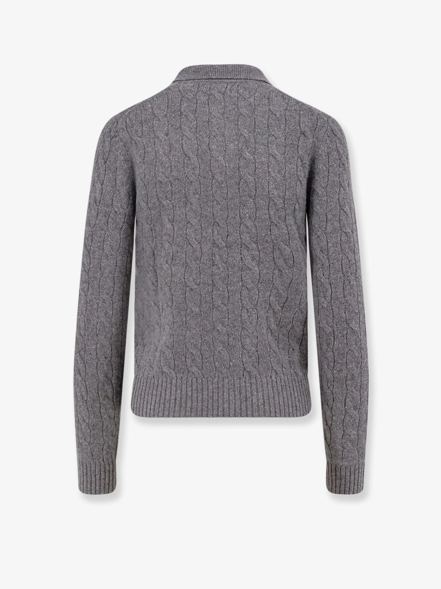 Braided knit wool and cashmere polo shirt