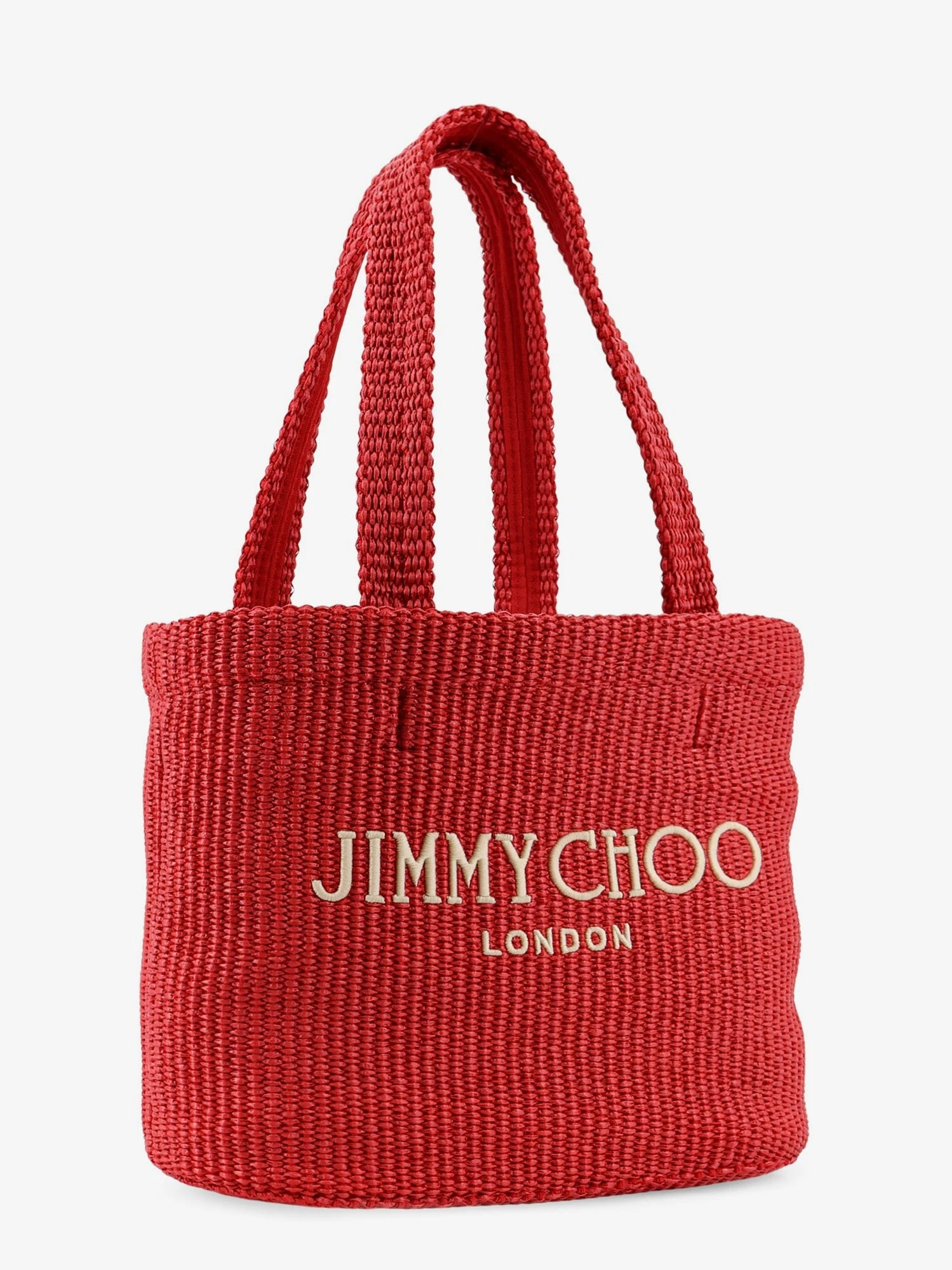 Raffia shopping bag with lettering logo on the front