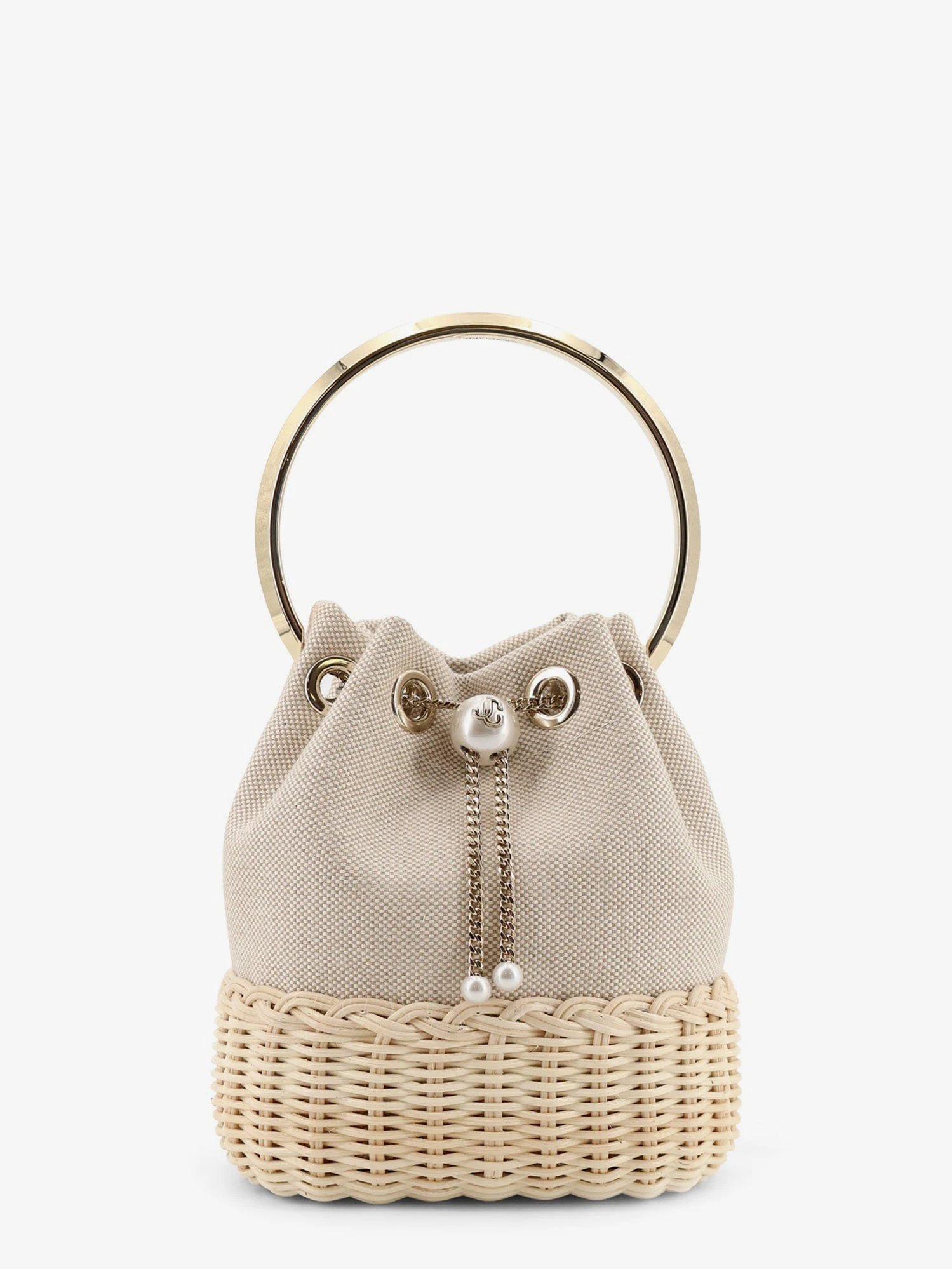 Bon Bon raffia and canvas bucket bag.webp