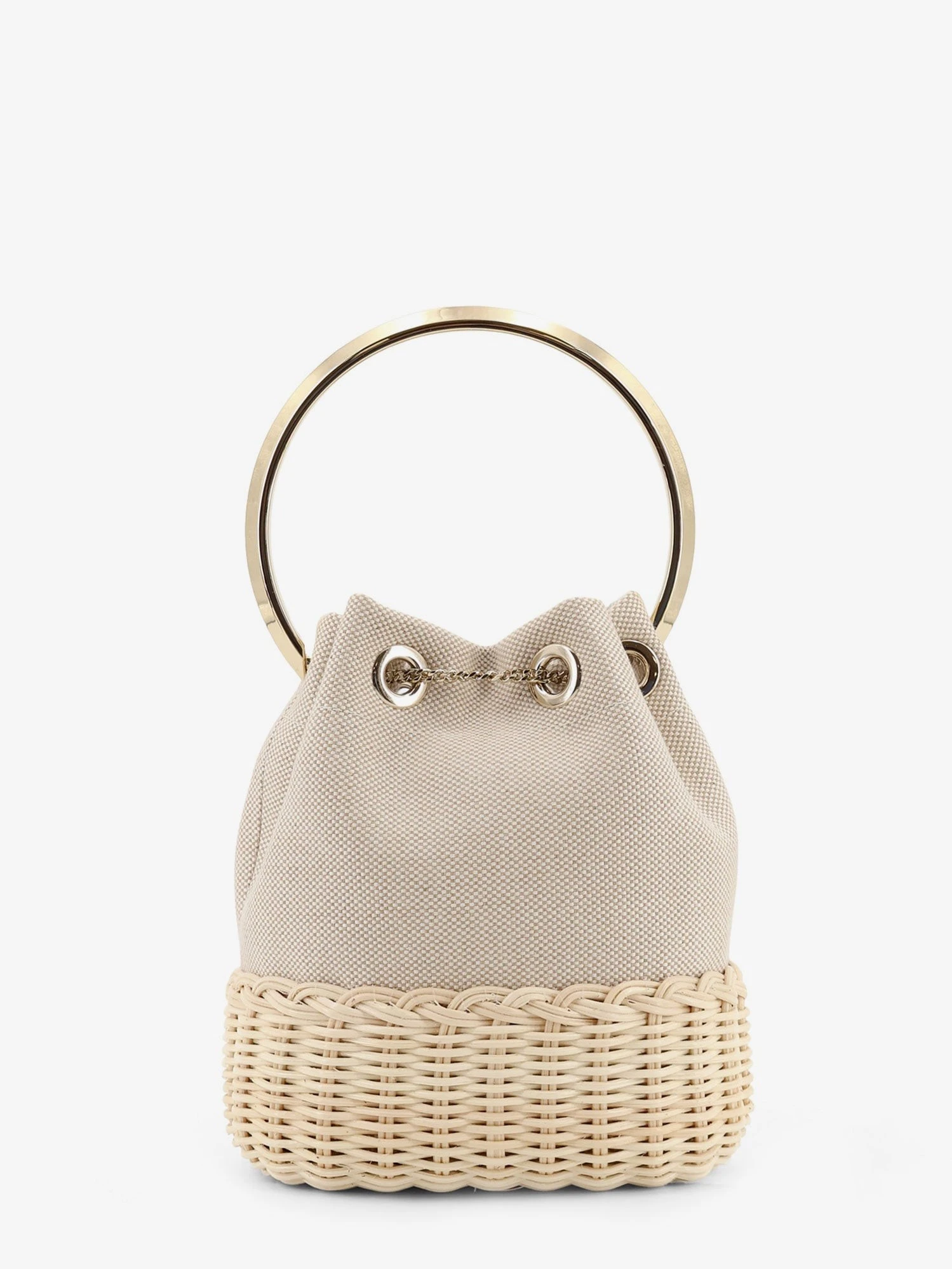 Bon Bon raffia and canvas bucket bag.webp