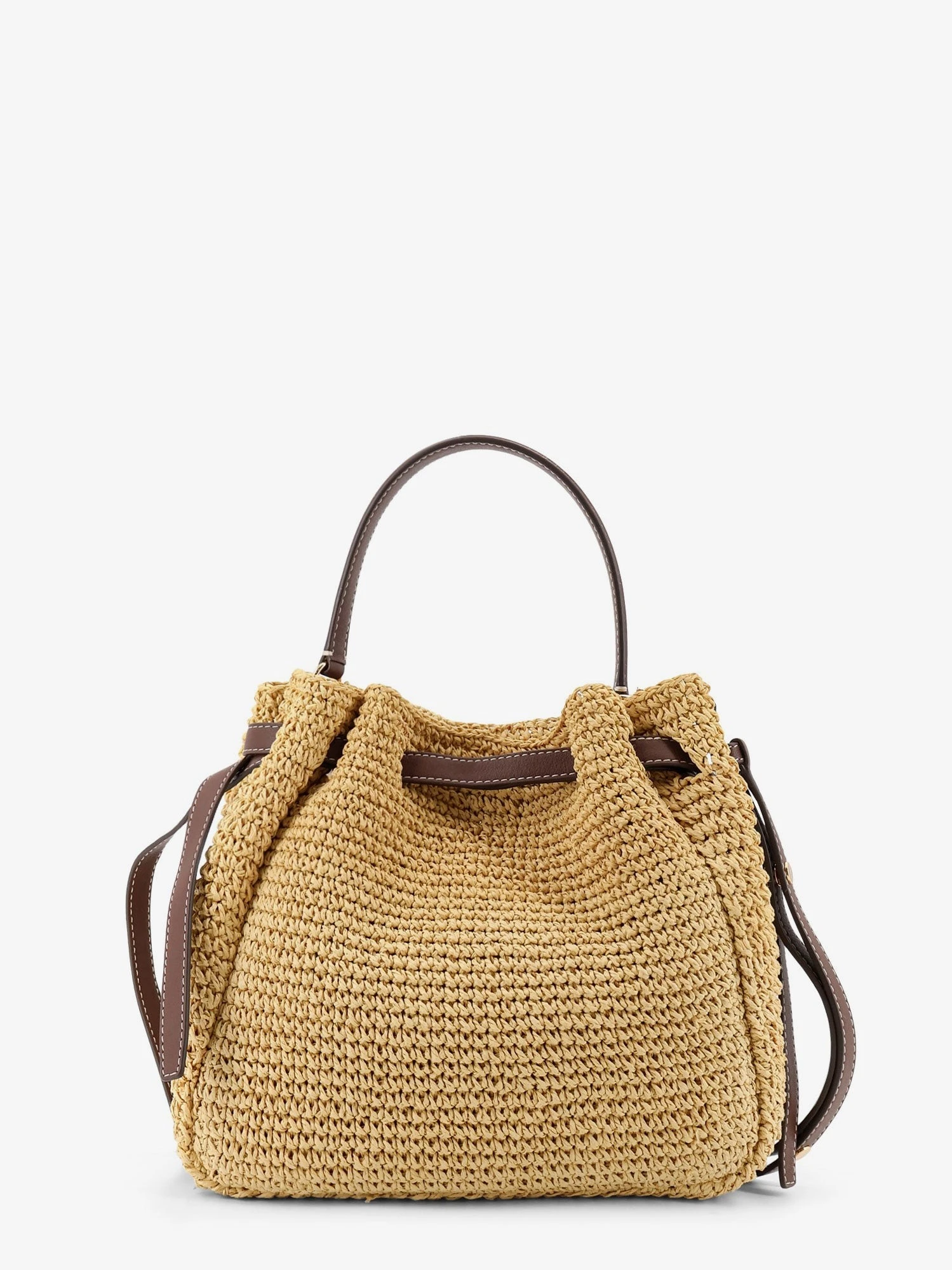 Romy raffia and leather bucket bag.webp