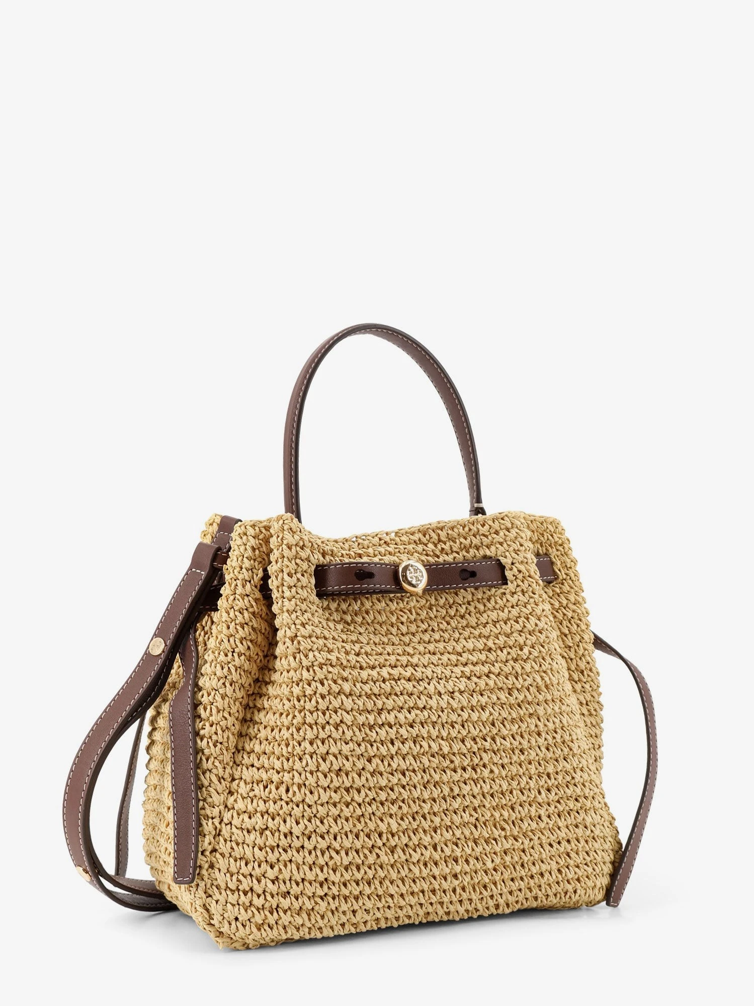 Romy raffia and leather bucket bag.webp