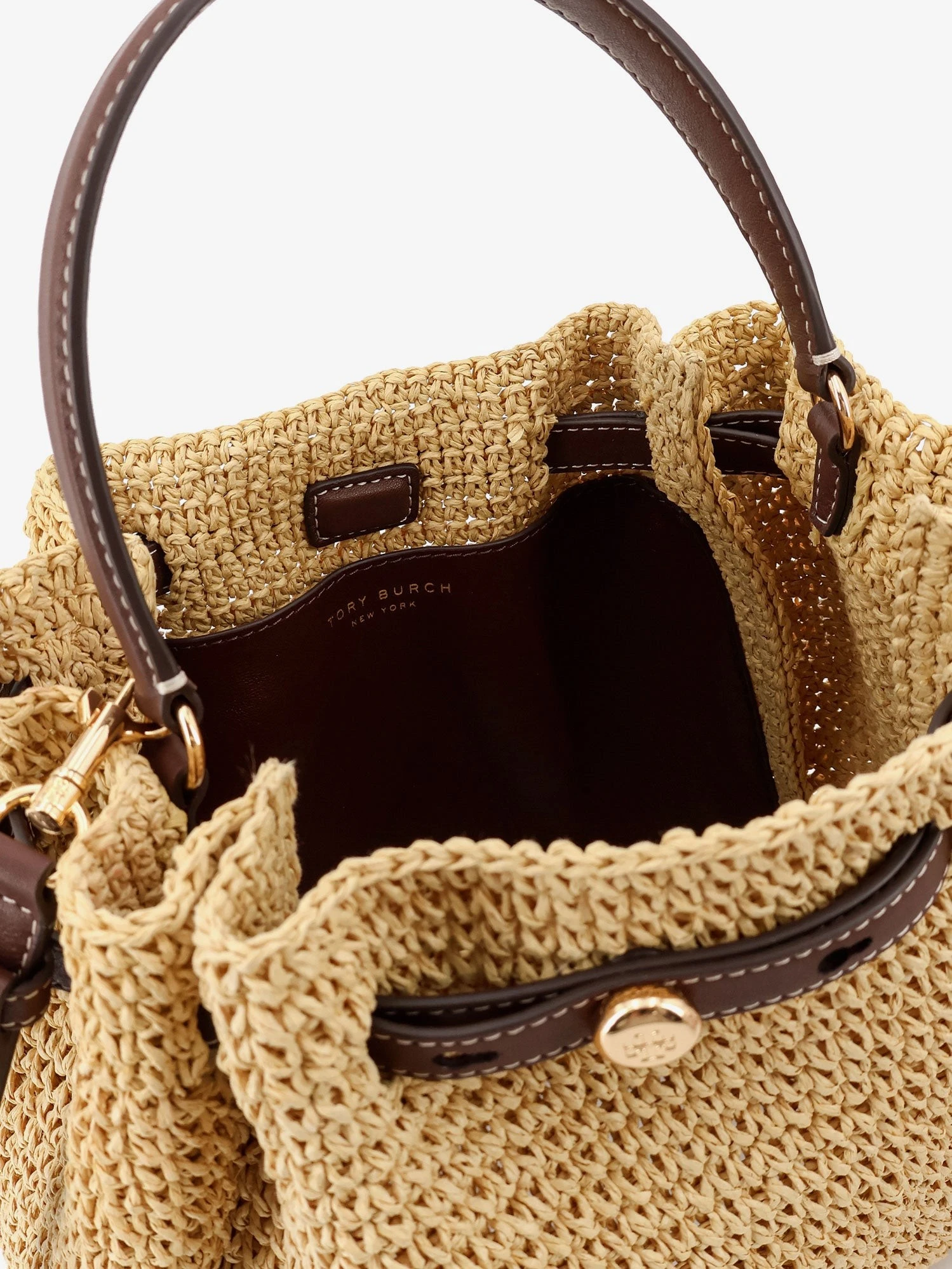 Romy raffia and leather bucket bag.webp
