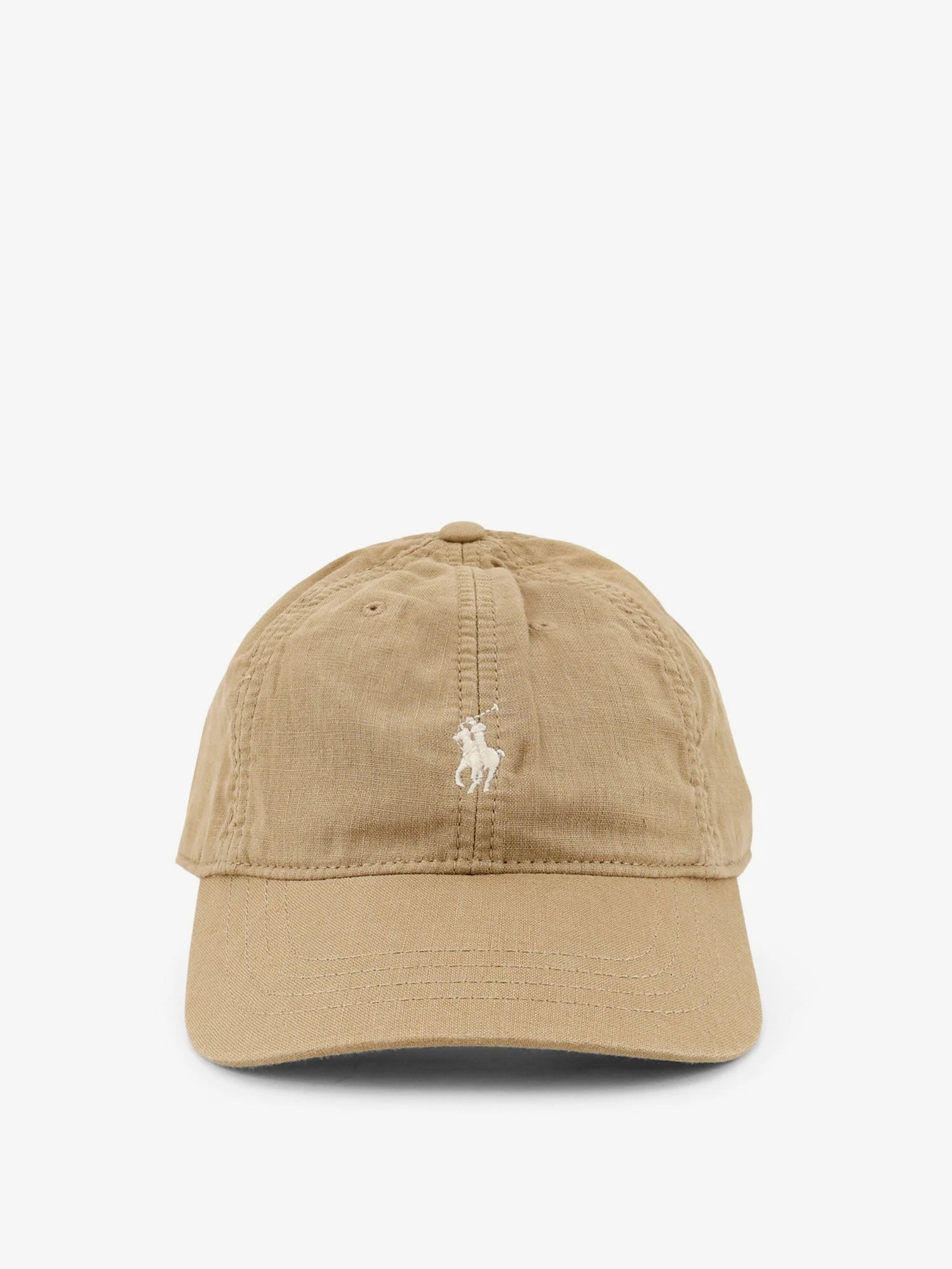 Linen hat with embroidered logo on the front.webp