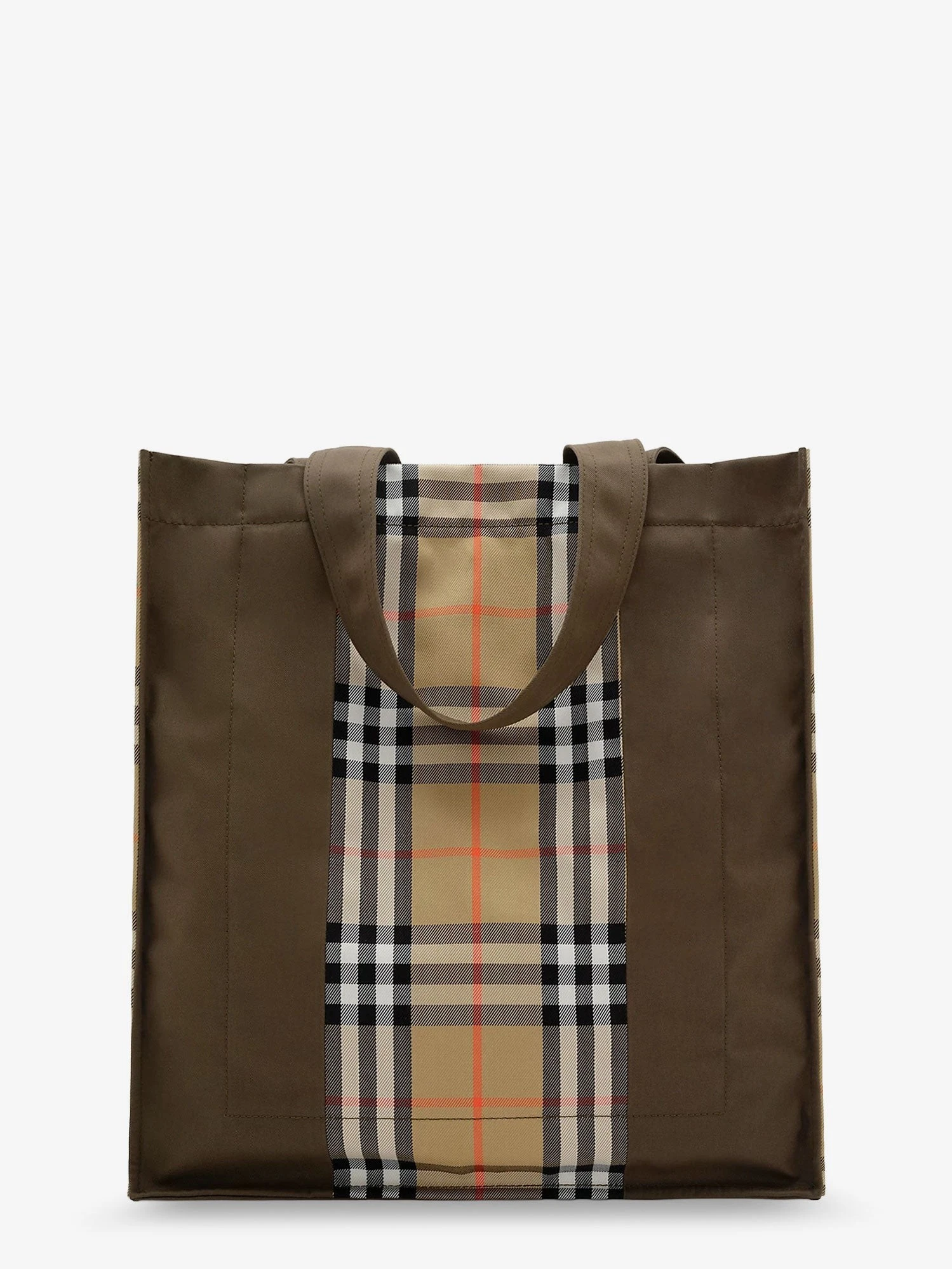 Tote Trench Check canvas shoulder bag with suede logo label on the front.webp