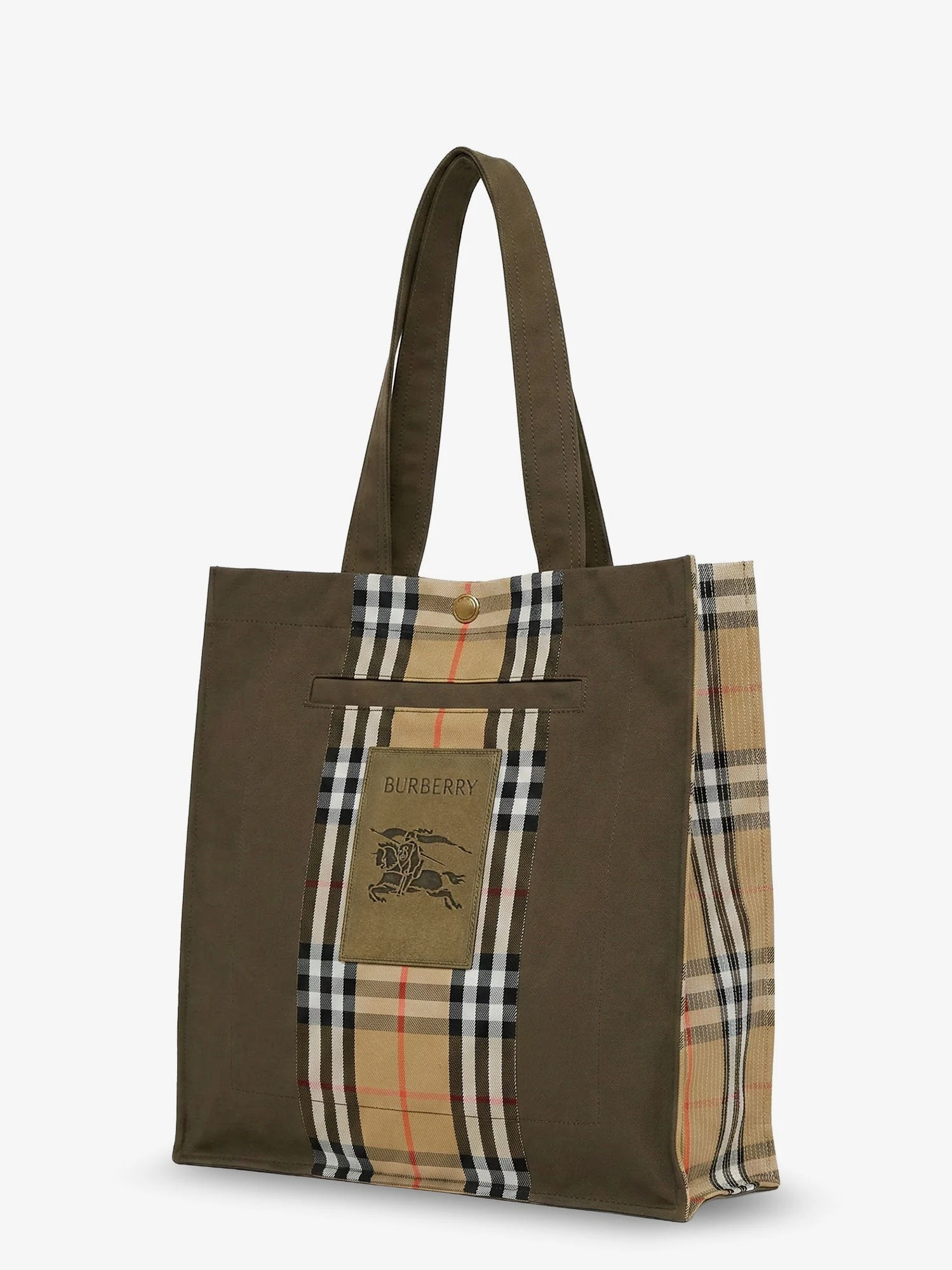 Tote Trench Check canvas shoulder bag with suede logo label on the front.webp