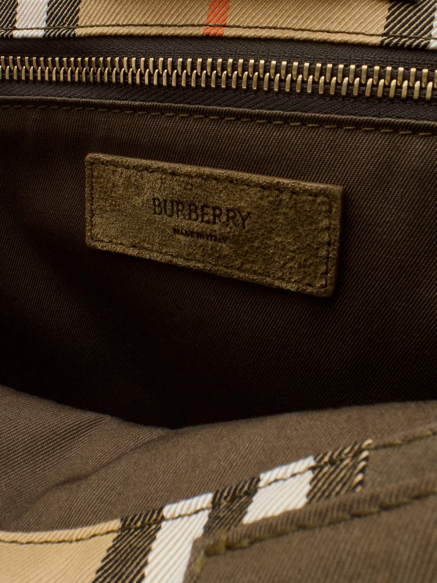 Tote Trench Check canvas shoulder bag with suede logo label on the front.webp