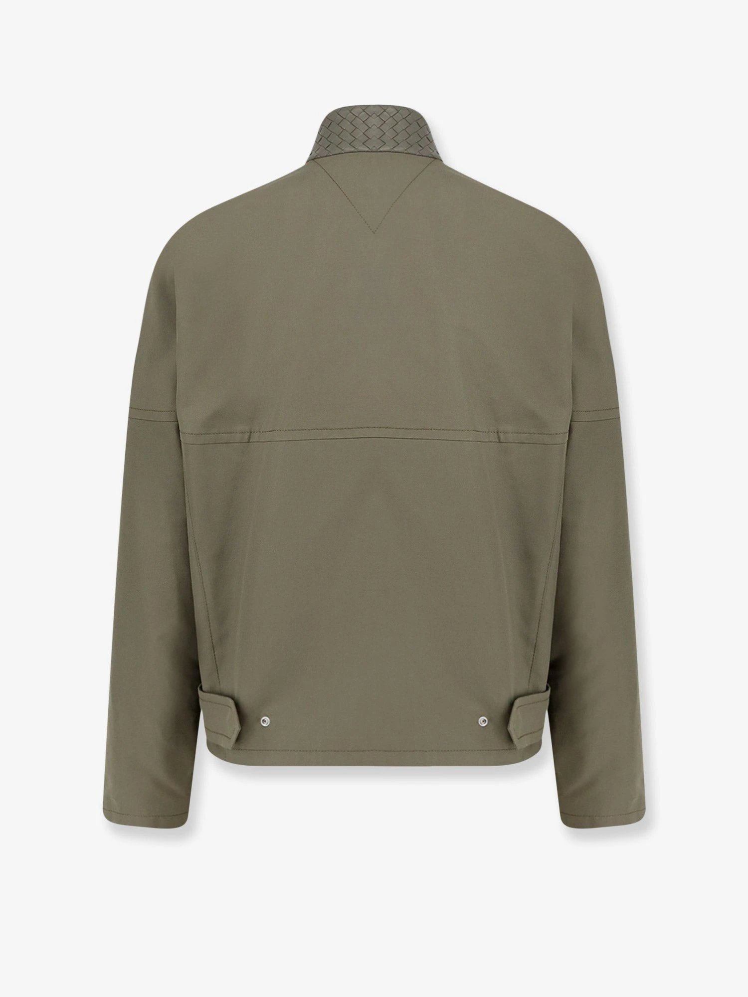 Cotton jacket with Intrecciato leather detail.webp