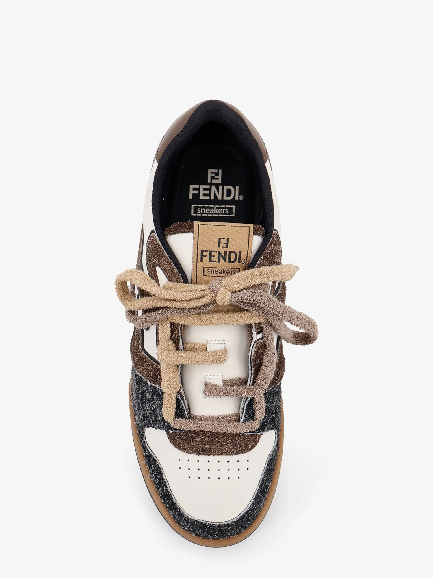 Sneakers Fendi Match in pelle bianca e suede marrone.webp