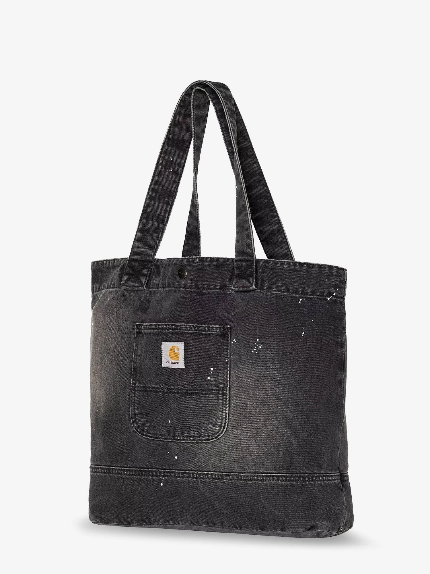 Used-effect black denim shopping bag.webp