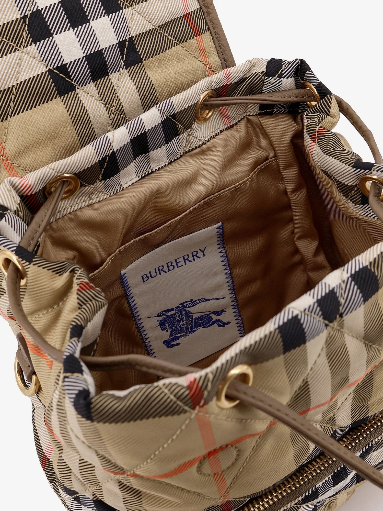 Horseshoe nylon backpack with check pattern.webp