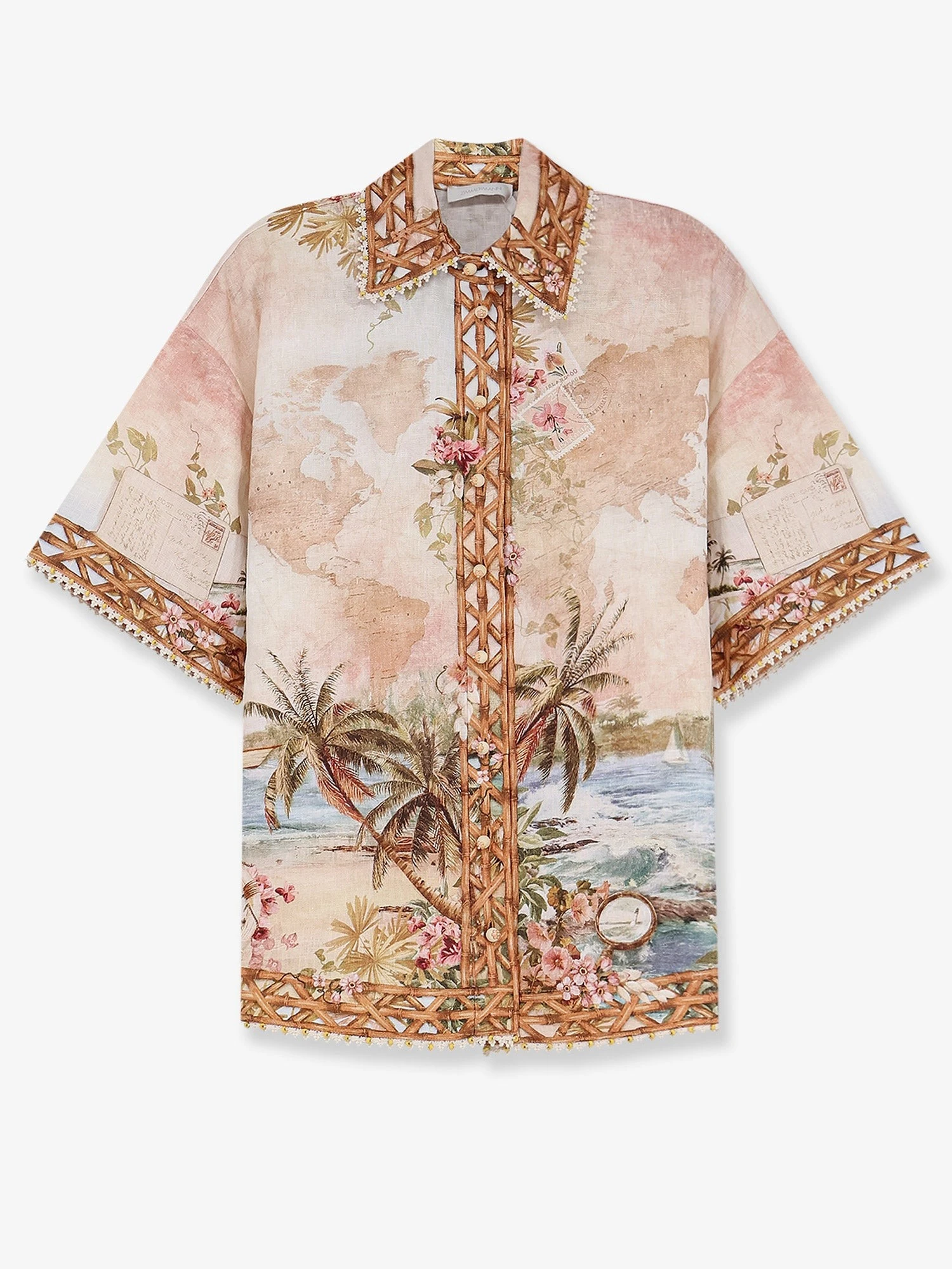 Mahon Linen Shirt with Blue Island Map Print.webp